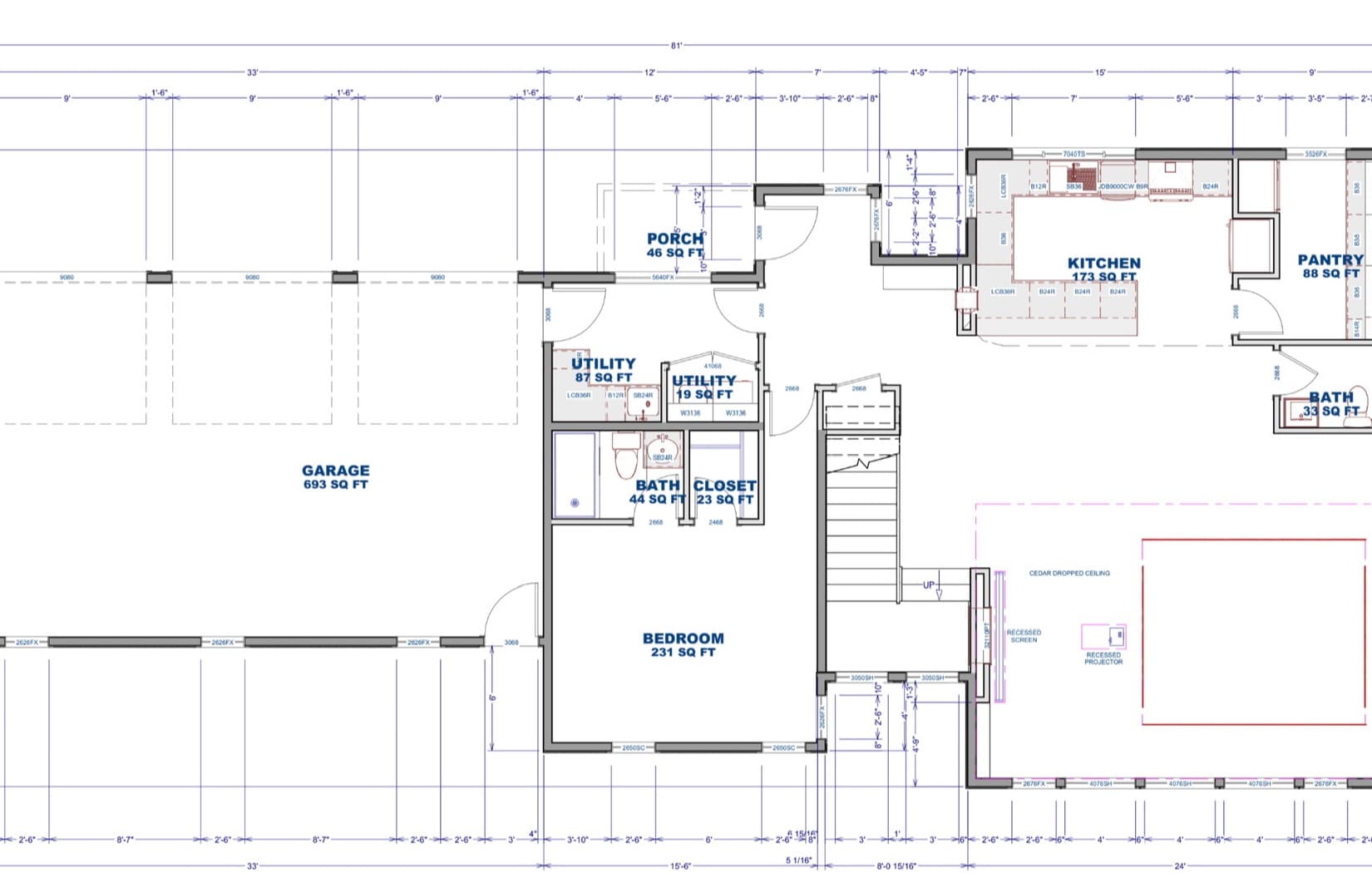 Detailed main floor plan used to coordinate a residential design before construction.