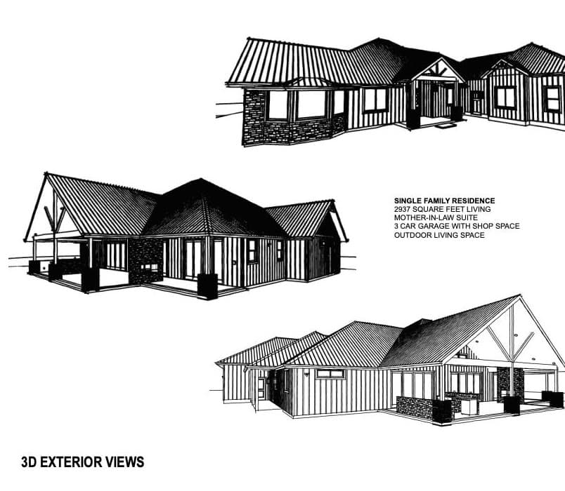 Full Masterwork custom home plan cover sheet with exterior views and project scope.