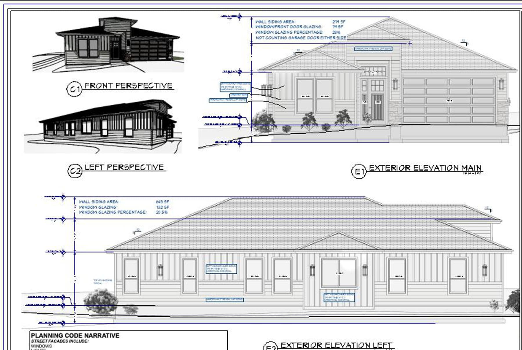 Full custom home plan cover sheet with exterior views and project scope by Masterwork Design.