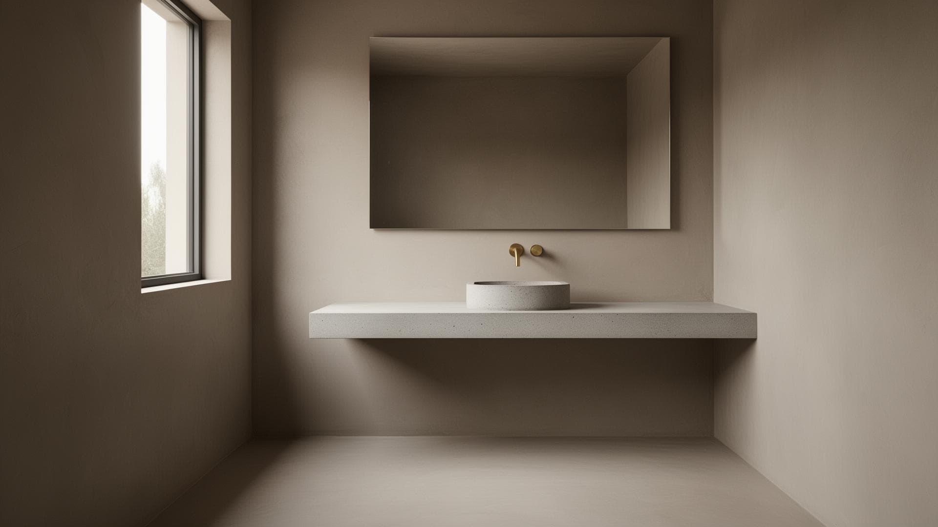 Modern bathroom with continuous architectural surface finish