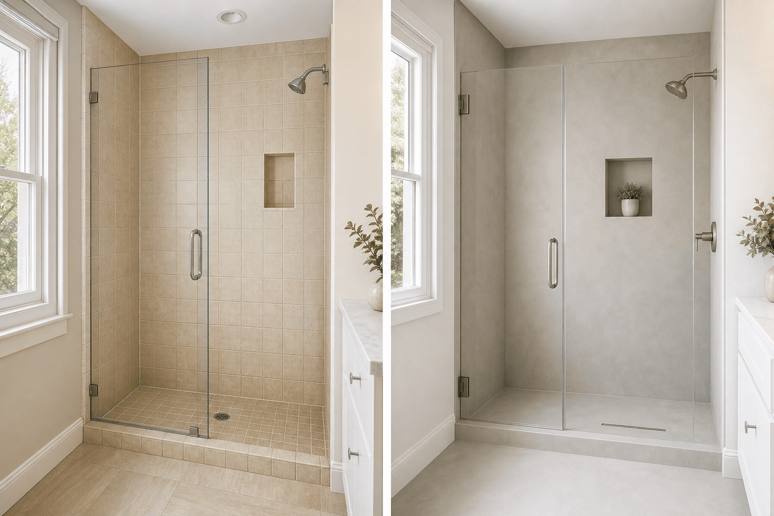 Dated tile shower and seamless microcement transformation